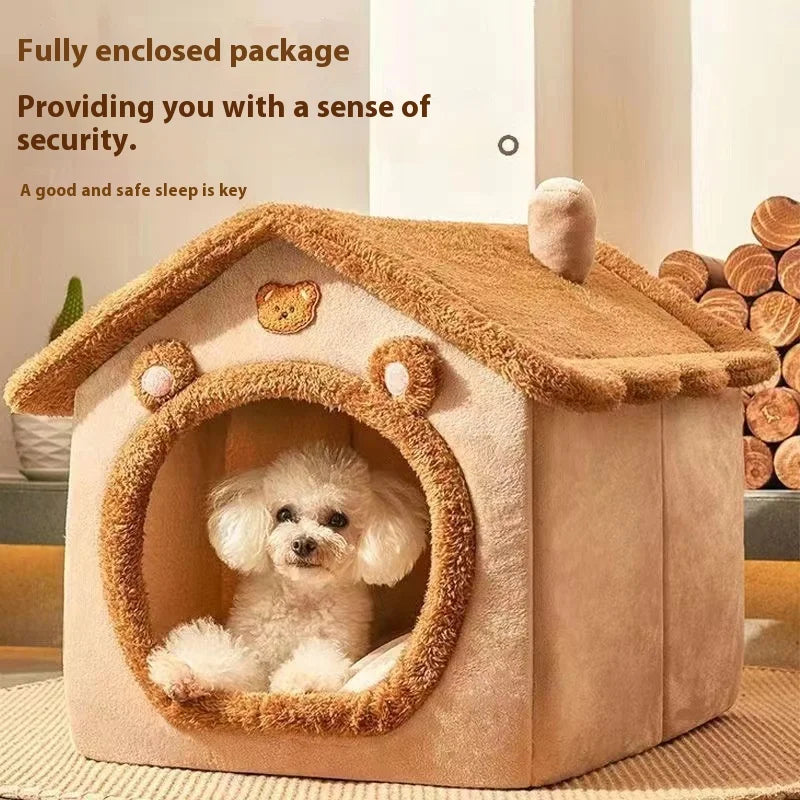 Cama estilo casa para cães para todas as estações - Cama removível lavável para animais de estimação para cães pequenos Teddy Winter Warm Cat Dog House