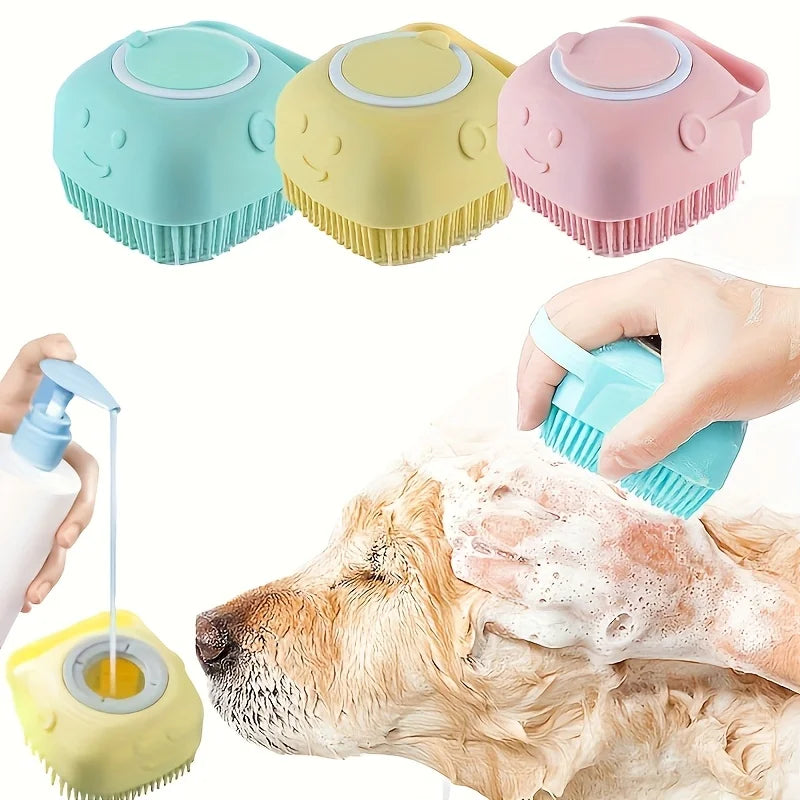 Escova de massagem para pets em silicone macio, borracha, com armazenamento de shampoo embutido, autolimpante, desembaraçante, para cães e gatos, cuidados, higienização, fácil de usar, alta qualidade, durável, escova d
