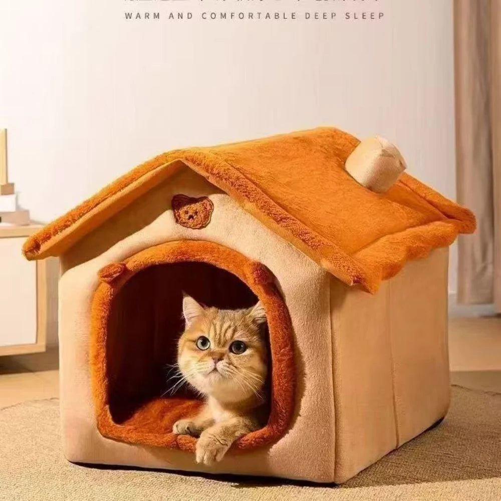 Cama estilo casa para cães para todas as estações - Cama removível lavável para animais de estimação para cães pequenos Teddy Winter Warm Cat Dog House