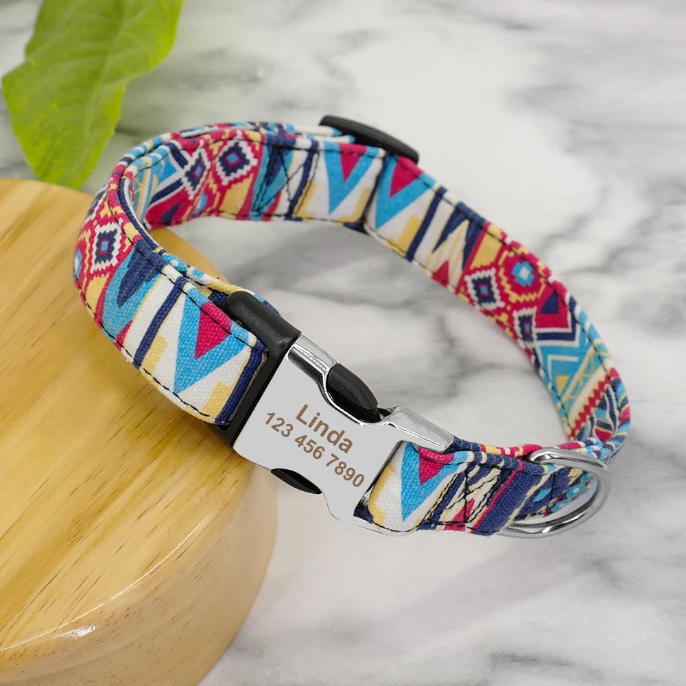 Coleira de cachorro de náilon ajustável, coleira personalizada para identificação de cães e gatos com fivela de nome gravado, anti-perda para cães pequenos, médios e grandes